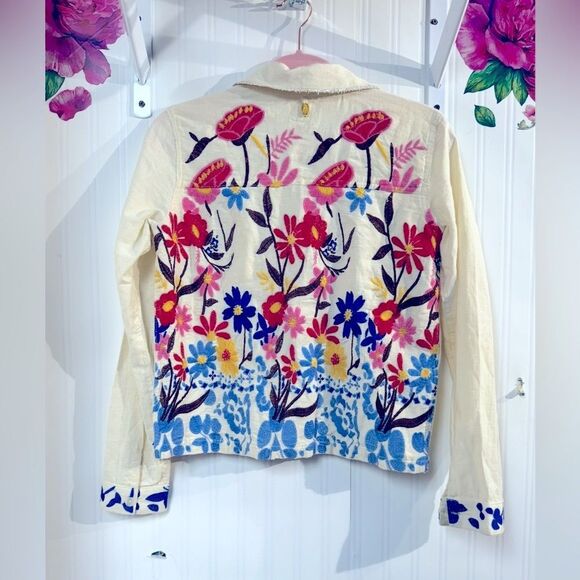 RYY Embroidered Cream Jacket with Blue Accents *SIZE: S - Picture 4 of 7